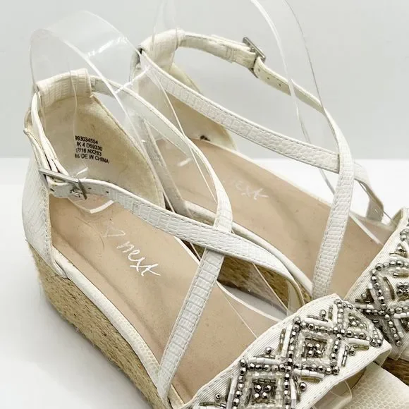 Next Cream Beaded Espadrille Wedge Strappy Sandals UK Size 4 - Picture 6 of 8
